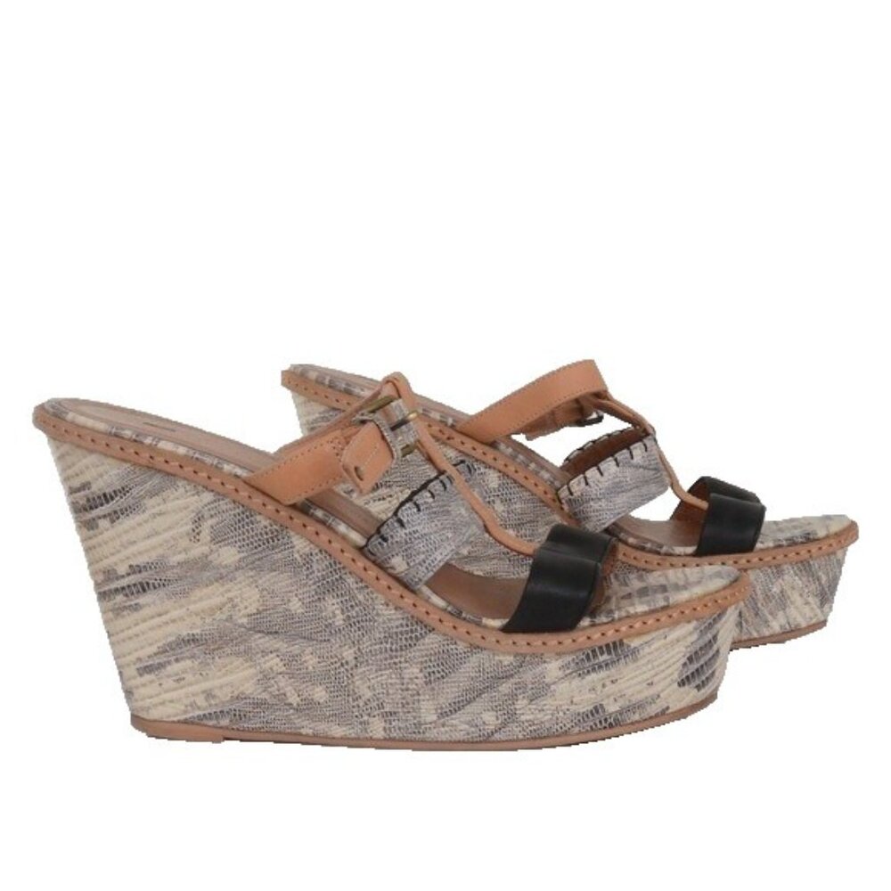 Schuler & Sons Women 9.5 Snakeskin Strappy Wedge Sandals Boho Festival Vacay